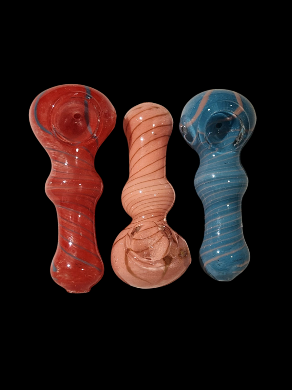 SP1474 - 3.5" Frit W/Color Stripe Glass Hand Pipe