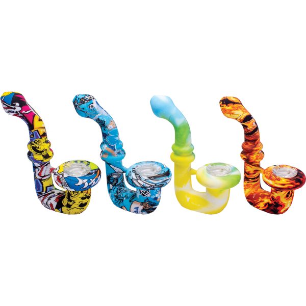 G23 - 6" Printed Silicone Saxophone Pipe W/Glass Bowl