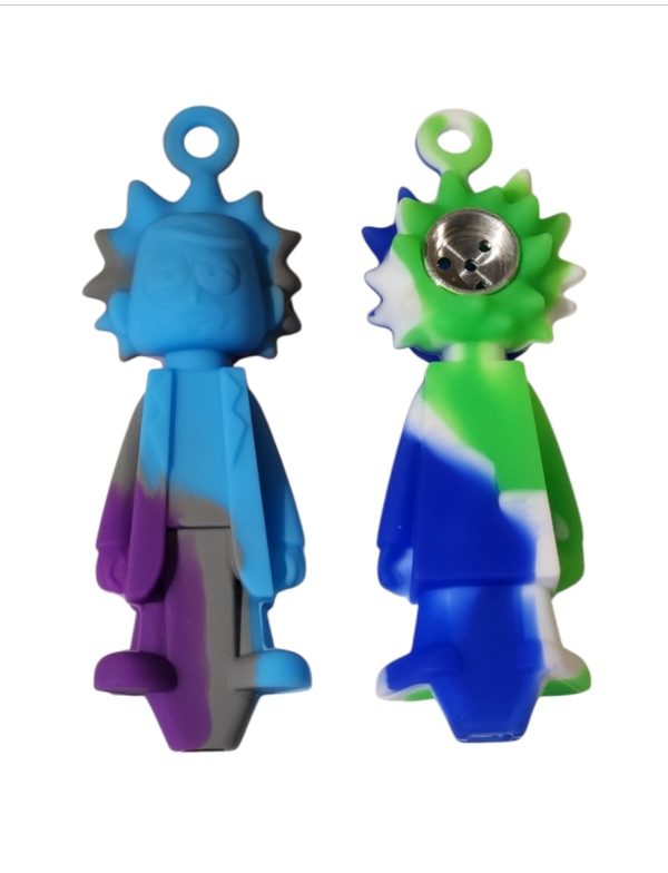 RM25 - 4" Rick Silicone Keychain Pipe W/Metal Bowl