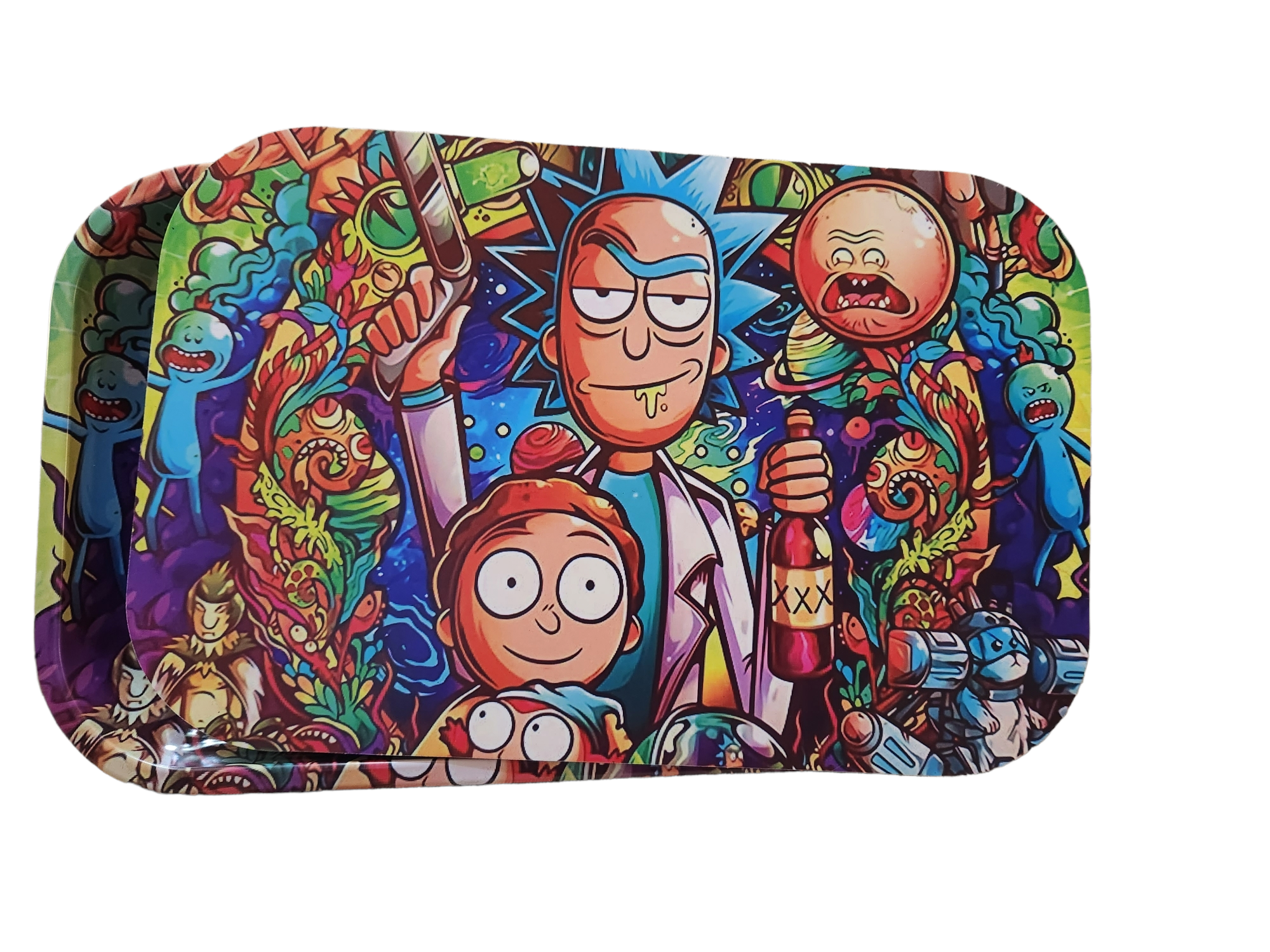 Rolling Tray with Magnetic Spill Proof Cover 7 x 5.5 inches Rick and Morty  Time Warp Tunnel Travel
