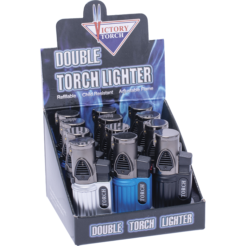 L943 – Metallic Finish Double Torch Lighter (12ct.)