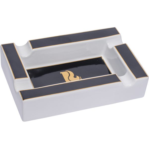 A267 - 10" White & Black Rectangle Cigar Ashtray
