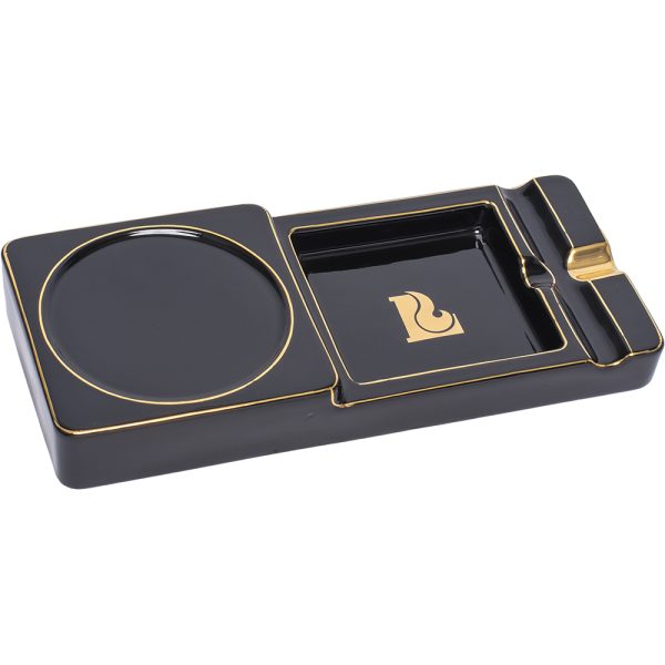 A268 - 10.5" Black Cigar Ashtray & Whiskey Glass Holder