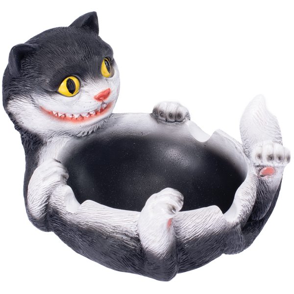 LT206BK - (Black) Trippy Cat Polystone Ashtray