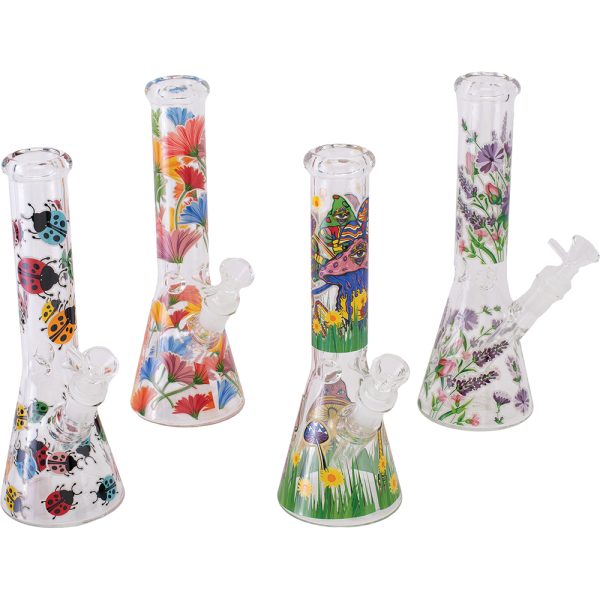 PW225 - 10" Flower Decal Beaker Glass Water Pipe