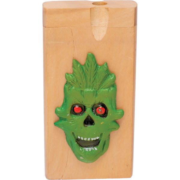 TTE11 - 4" 3D Skull Leaf Wood Dugout W/Bat