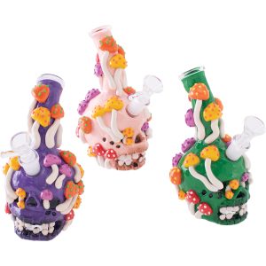 PW237 - 5.9" Resin Skull Mushroom Bubbler Glass Pipe