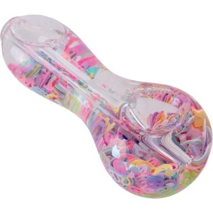 PH194 - 4" Glow In The Dark Glycerin Glitter Glass Hand Pipe