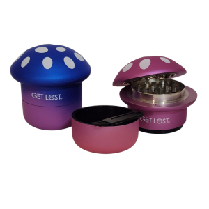 GR14 - Get Lost Mushroom Metal Tobacco Grinder, 3pt. 2" (Asst, Colors)
